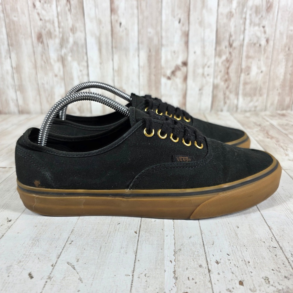 Vans Authentic Black Canvas Gum Sole Gold Eyelet Low Top Sneakers Mens 9